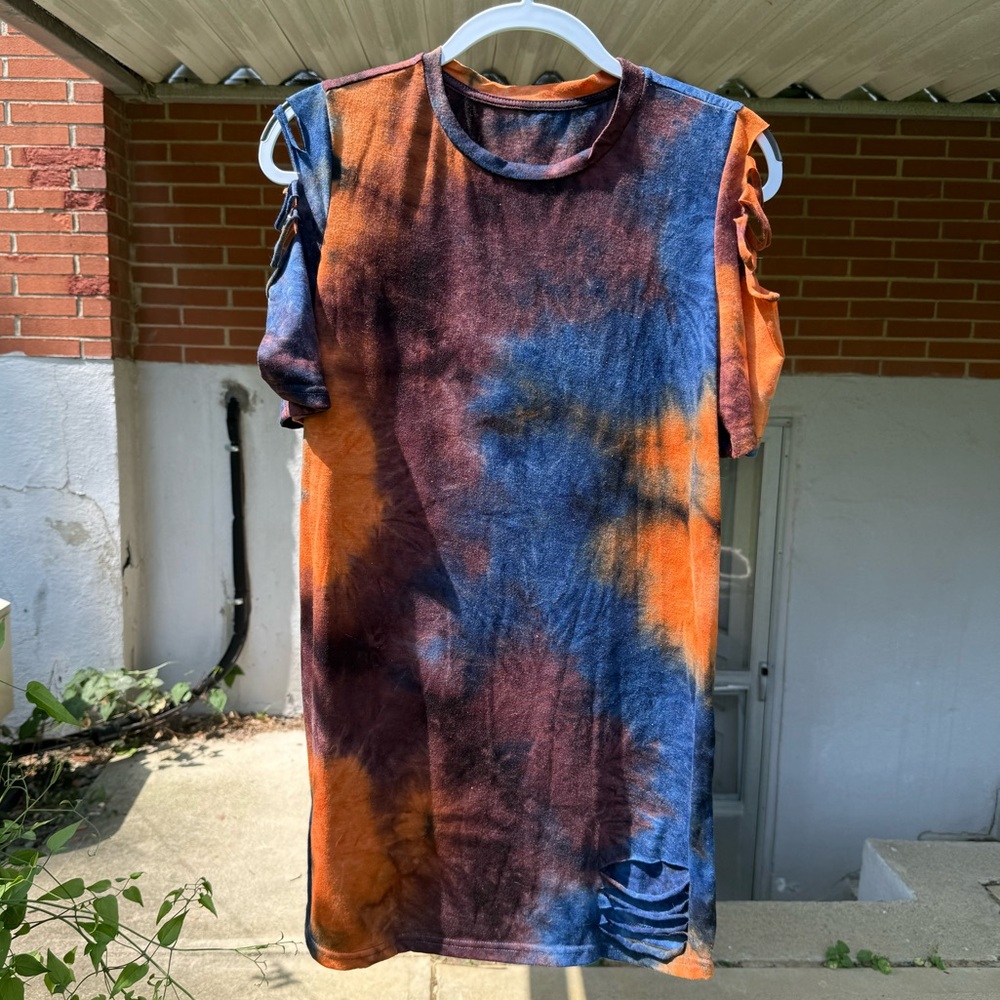 Tie-Dye T-Shirt Dress with Cut-Outs
